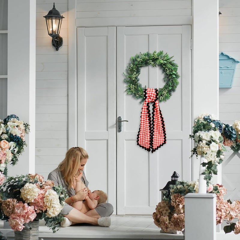 Ftuuo Wreath Sash for Front Door Red White Buffalo Plaid Wreath Satin Sash Black Wave Garland Ribbon Accessories for Wreaths Yard Doorway Indoor Outdoor Bow Bridal Shower Home Decor,5.11 x 54.33 - Image 4